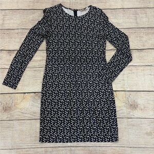 Tory Burch Black and White Geometric Long Sleeve Dress